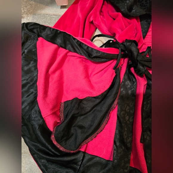 Vintage Betsy Johnson Intimates Hot Pink Black Robe Velvet Med L Satin Leopard - Picture 7 of 13